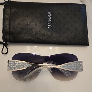 Guess GO00038 32W Women's RIMLESS SHIELD Sunglasses WITH Silver & BLUE Accents